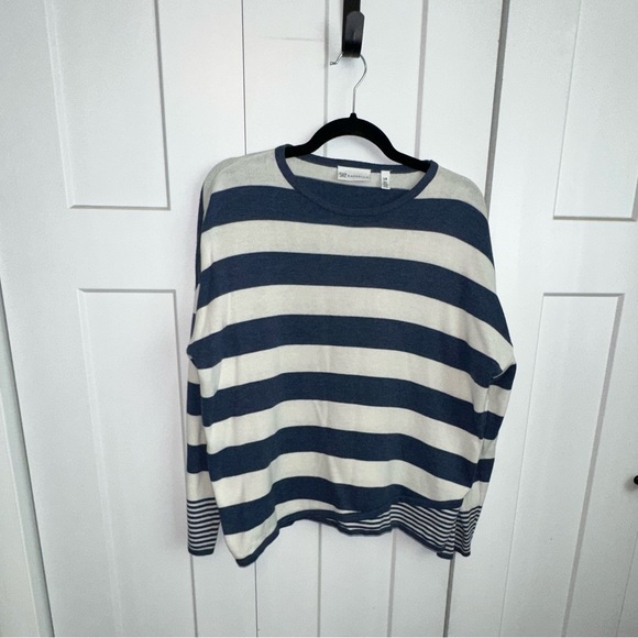 Rafaella Sweaters - Rafaella Navy and White Striped Lightweight Summer Sweater- large